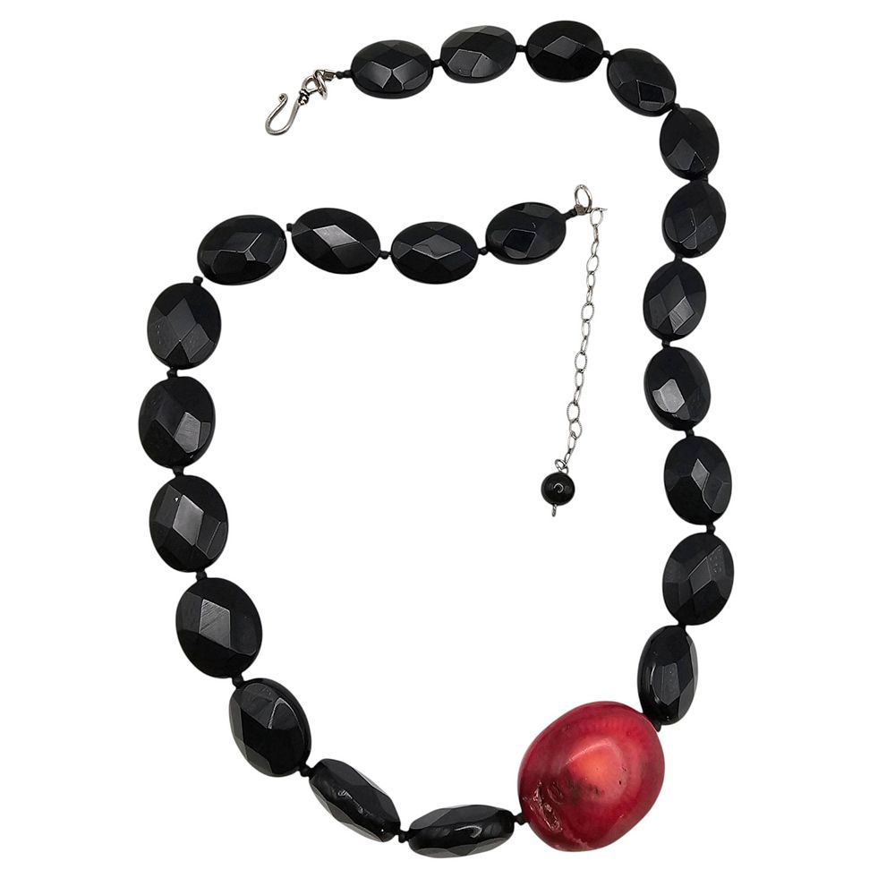 Lot 395: Sterling Silver Coral Glass Bead Necklace