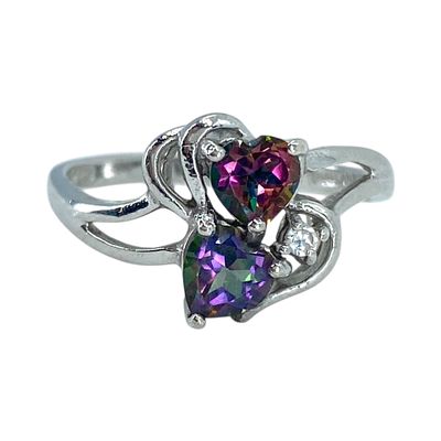 Sterling Mystic Topaz Heart Cut Ring 3g sz 8.5. Sterling Mystic Topaz and Rhinestone Heart Cut 