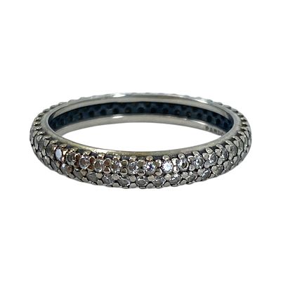 Pandora Sterling Rhinestone Eternity Band 2.1g sz 7.5 Engraved "Pandora S925 ALE 56"