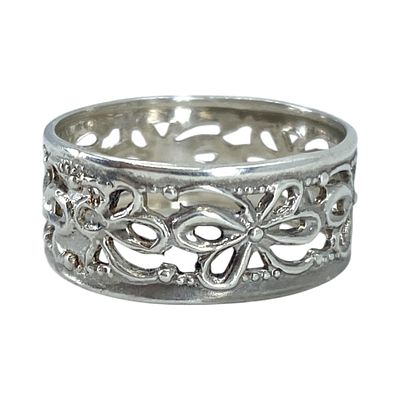 Signed Sterling Cut Out Floral Band 2.4g sz 6.75 Engraved Sterling Espo