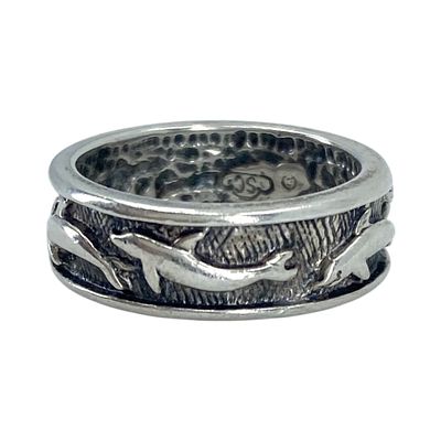 Signed Sterling Vintage Dolphin Band 5.1g sz 5.5 Engraved Sterling SC