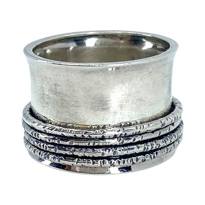 Sterling Wide Band Spinner Ring 6.36g sz 7 Engraved 925