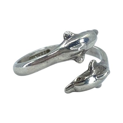 Sterling Adjustable Jumping Dolphin Ring 2.15g sz 3.75 Engraved Sterling 69