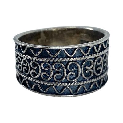 Signed Sterling Scroll Ring 7g sz 9 Engraved 925 CW