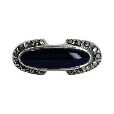 Signed Sterling Multistone Oval Ring 7.21g sz 6. Signed Sterling Black Onyx Marcasite Oval Ring 