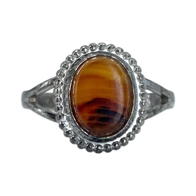 Signed Sterling Red Agate Oval Ring 2g sz 2.75 Engraved Sterling and Arrows