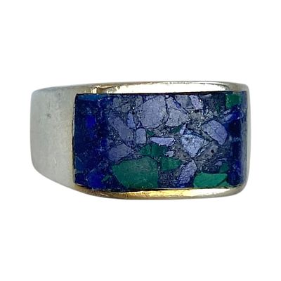 Sterling Crushed Multistone Rectangular Ring 10.12g sz 9. Sterling Crushed Lapis Lazuli and 