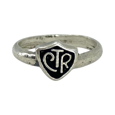 Sterling CTR Shield Ring 2g sz 3.75 Engraved LDS 4