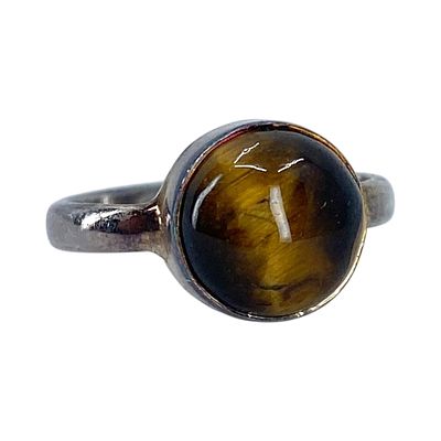 Signed Sterling Round Tigers Eye Simple Ring 3g sz 4.25. Signed Sterling Round Tigers Eye 
