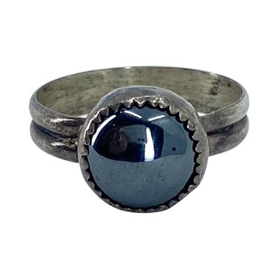 Sterling Circle Hematite Vintage Ring 4g sz 8.5