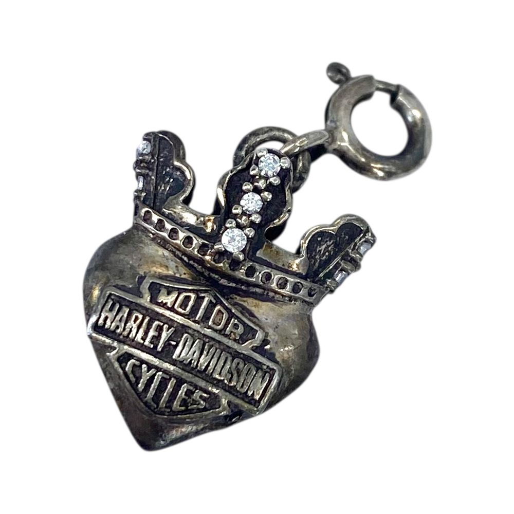 Lot 320: Harley Davidson Sterling Rhinestone Heart and Crown Charm 4g