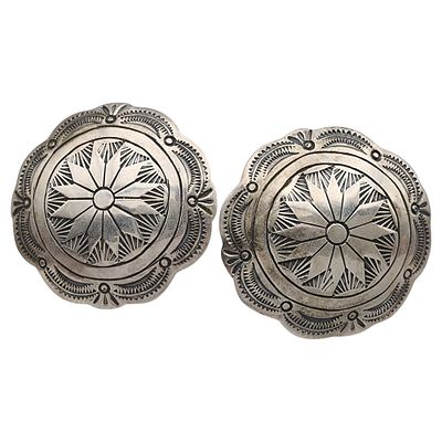 Vintage Navajo Sterling Stamped Concho Earrings. Big! Vintage Navajo Sterling Stamped Concho 