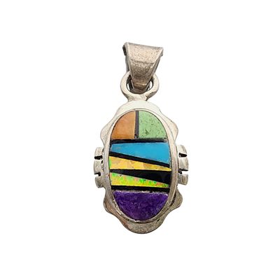 Ervin Hoskie Navajo Sterling Multistone Inlay Pendant | 3.3g