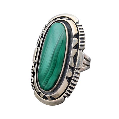 Will Denetdale Navajo Sterling Malachite Ring Sz 7 | 10g