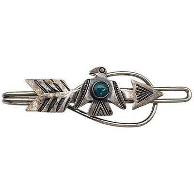 Vintage Navajo Sterling Turquoise Thunderbird Tie Bar. Fred Harvey Era Vintage Navajo Sterling 