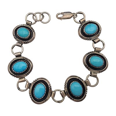Navajo Sterling Turquoise Shadow Box Link Bracelet | 23.7g