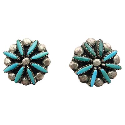 Vintage Zuni Sterling Turquoise Needlepoint Earrings | 3.8g