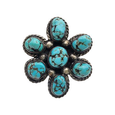Vintage Navajo Sterling Turquoise Cluster Ring Sz 9 | 13.2g