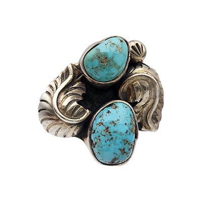 Vintage Navajo Sterling Turquoise Ring Sz 8 | 8.9g