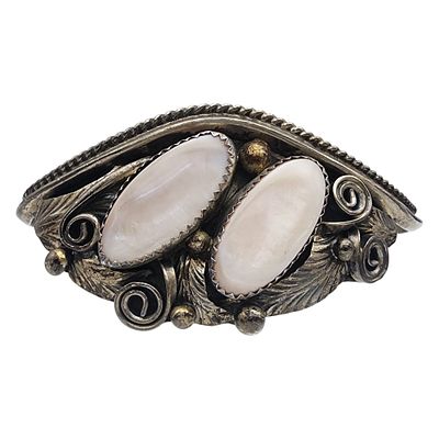 Justin Morris Navajo Sterling Mother of Pearl Cuff Bracelet | 20.9g