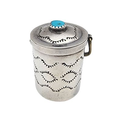 Cecil Sanders Navajo Sterling Turquoise Cylinder Pill Box. Cecil Sanders Navajo Sterling Stamped 