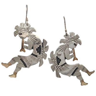Mike Smith Navajo Sterling Flute Player Earrings. Wow! Large Mike Smith Navajo Sterling 