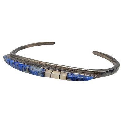 Signed Vintage Zuni Sterling Raised Inlay Cuff Bracelet. Signed (OEH and zia pictomark) Vintage 