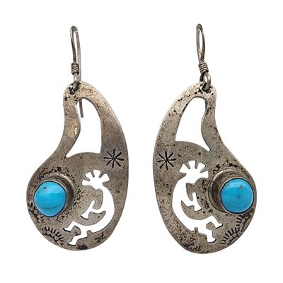 Jeff James Jr Navajo Sterling Turquoise Kokopelli Earrings | 4.5g