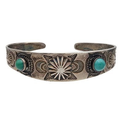 Fred Harvey Era Navajo Sterling Turquoise Cuff Bracelet | 16.3g