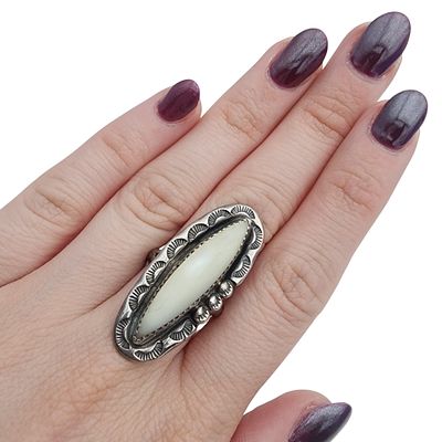 Vintage Navajo Sterling Stamped Mother of Pearl Ring Sz 8.5 | 10.2g