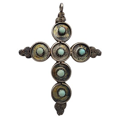 Vintage Zuni Sterling Turquoise Snake Eye Cross Pendant | 7.6g
