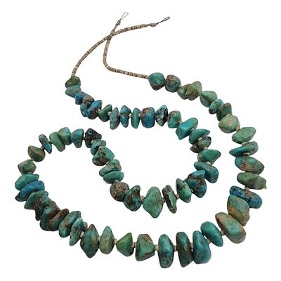 Vintage Santo Domingo Sterling Turquoise Chunk Heishi Necklace | 62.4g | Approx. 25" Length