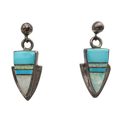 Ervin Hoskie Navajo Sterling Multistone Inlay Earrings. Ervin Hoskie Navajo Sterling Multistone 