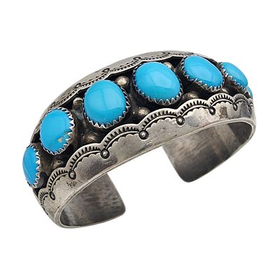 Ella Cowboy Navajo Sterling Turquoise Shadow Box Cuff Bracelet | 34.8g | The inner 