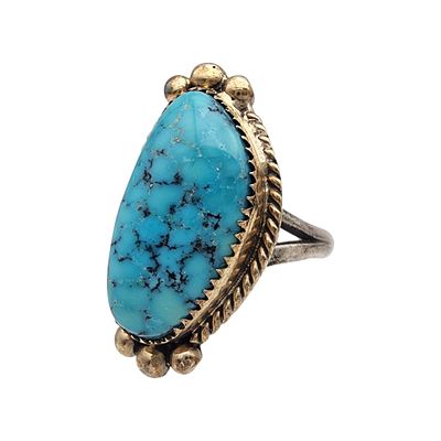 George and Nusie Henry Navajo Sterling Turquoise Ring Sz 5 | 4.4g