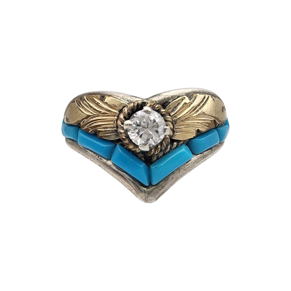 Lot 154: Navajo Sterling Turquoise Cobblestone Ring Sz 12