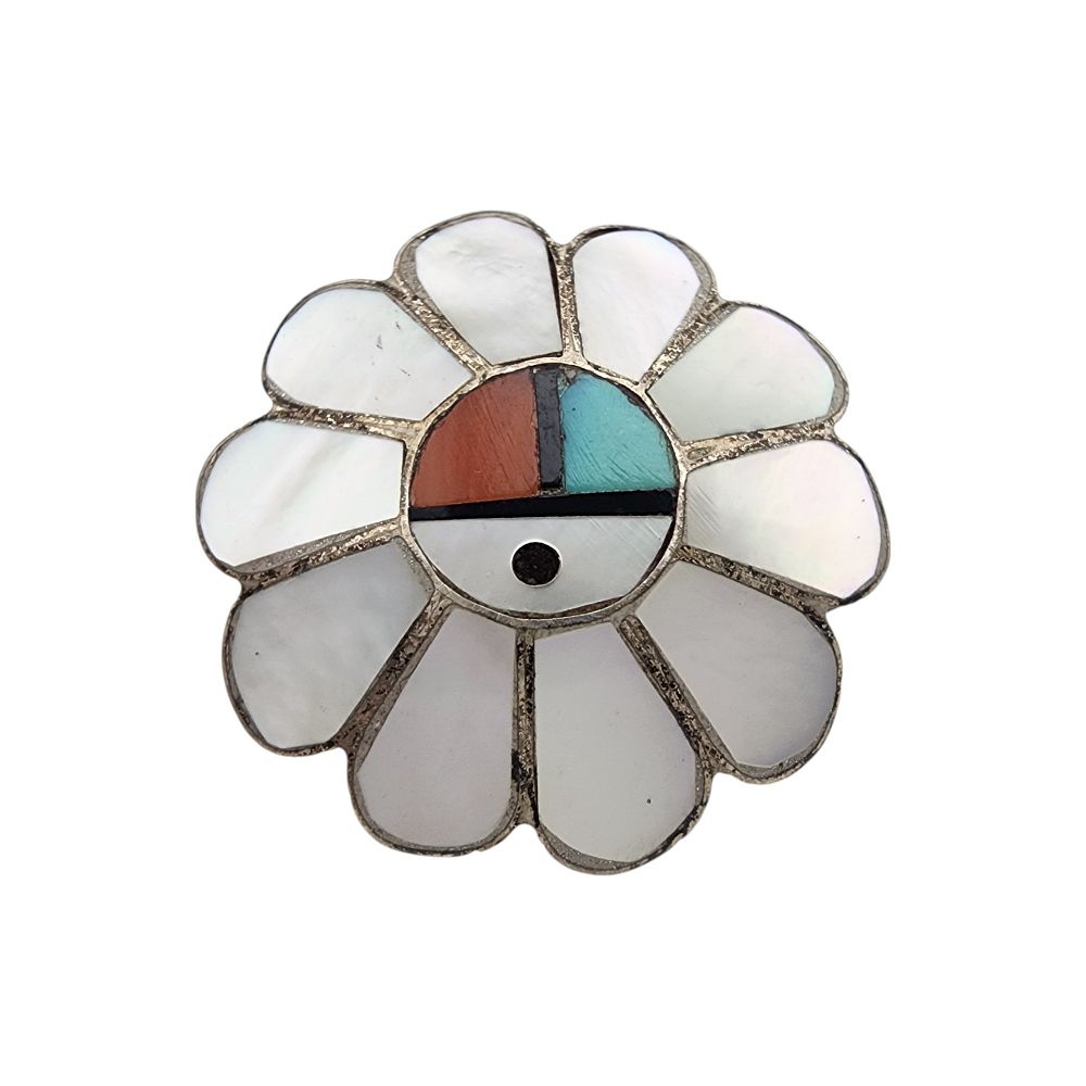 Lot 165: Vintage Zuni Sterling Multistone Inlay Sunface Tie Tack Pin