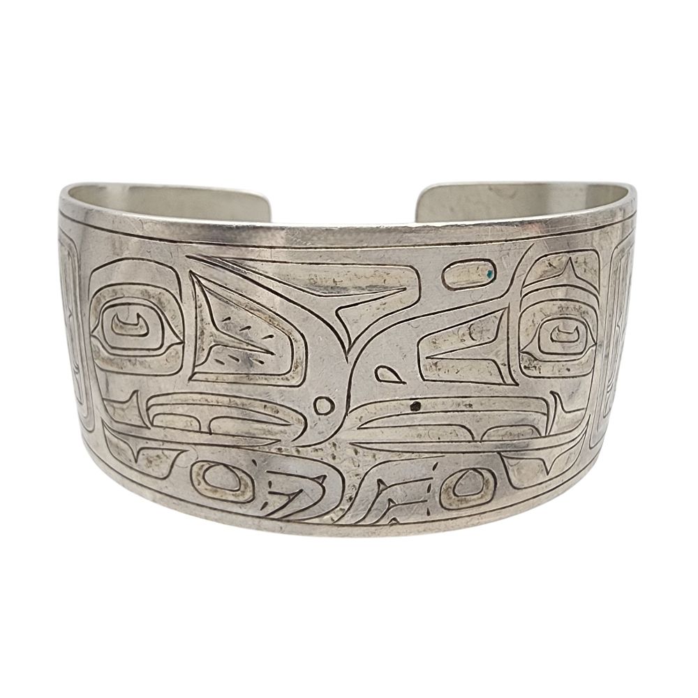 Lot 168: Johnny Avatock Pacific NW Coast Native Sterling Lovebird Cuff Bracelet