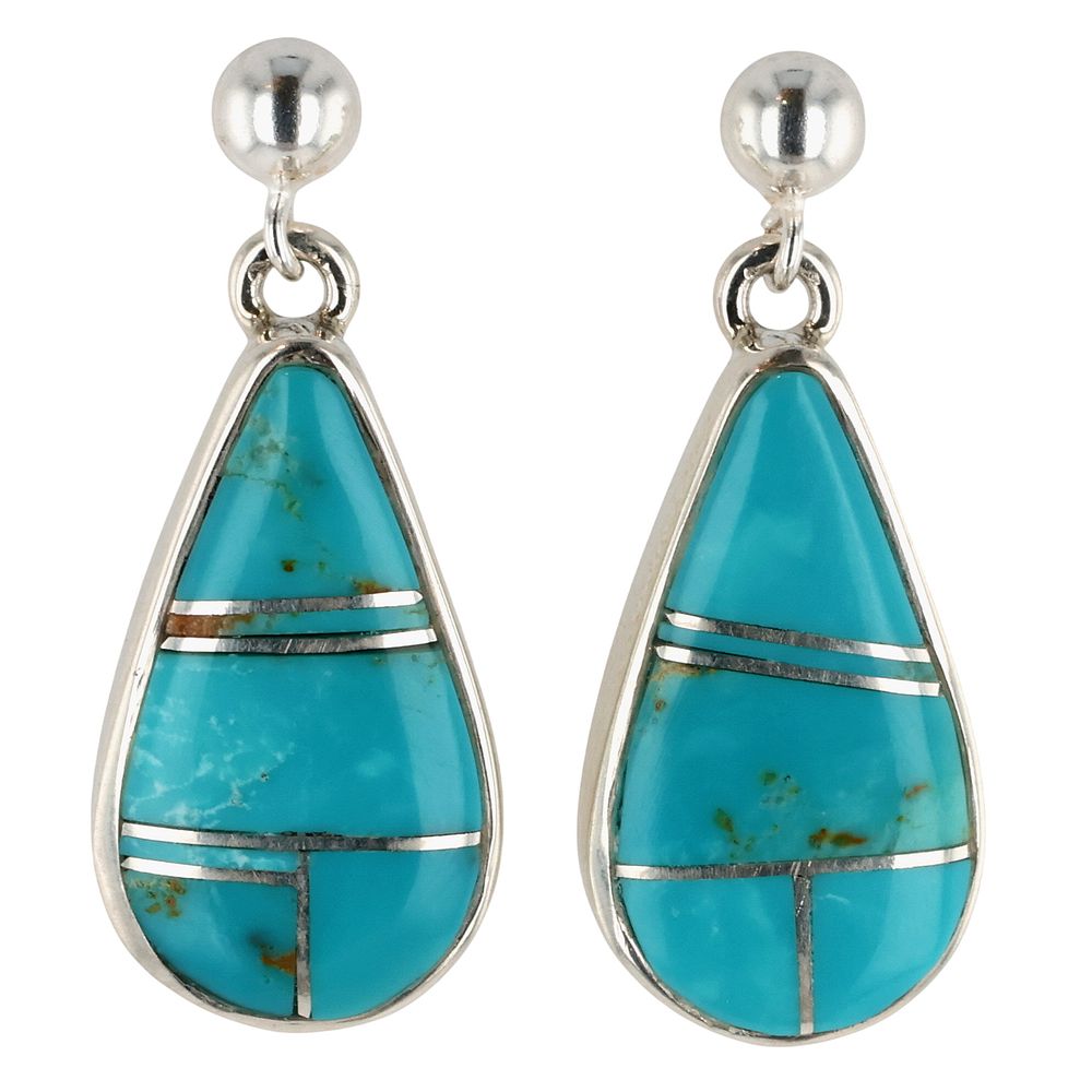Lot 156: Calvin Begay Navajo Sterling Kingman Turquoise Inlay Earrings