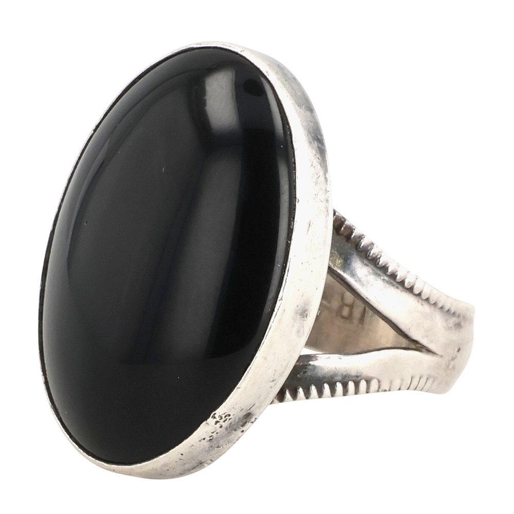 Lot 160: Joseph Bailon Santo Domingo Sterling Onyx Ring Sz 7.75