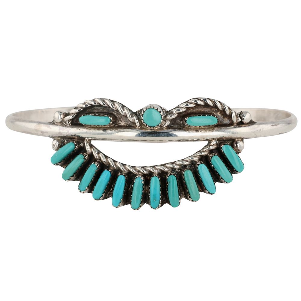 Lot 163: Vintage Hattie Zuni Sterling Turquoise Cuff Bracelet