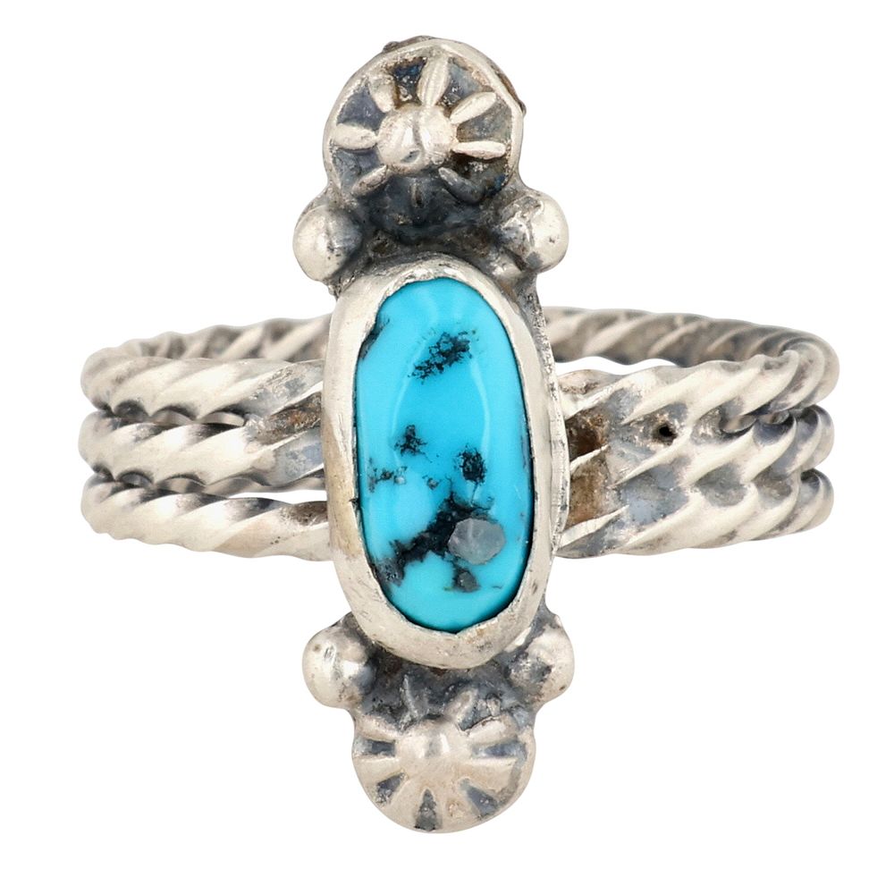 Lot 165: Signed Navajo Sterling Turquoise Ring Sz 7