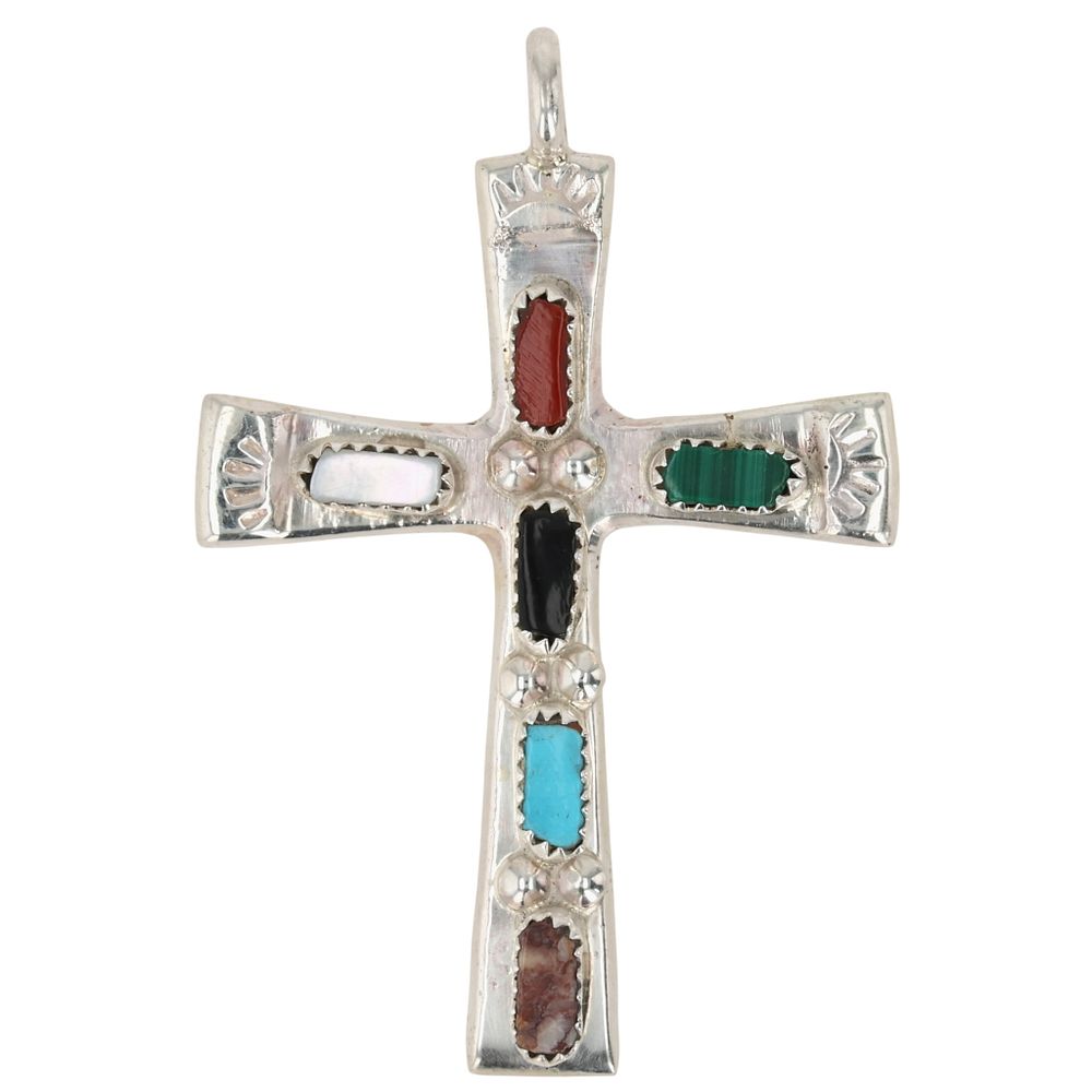 Lot 167: C.Lule Zuni Sterling Multi-Stone Cross Pendant