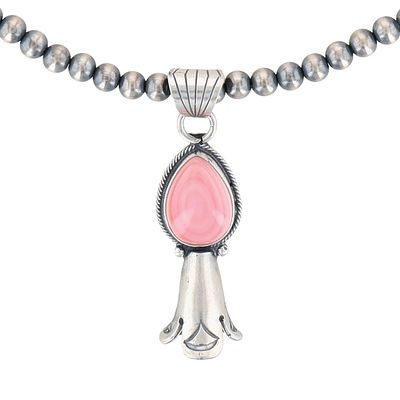 Gary Shorty Navajo Sterling Pink Conch Single Squash Blossom Necklace 20g-For Running Bear 