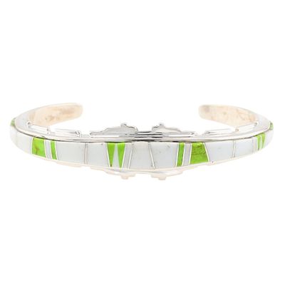 Arlene Yazzie Navajo Sterling Multi-Stone Inlay Cuff Bracelet 27.5g-Gaspeite, Marble