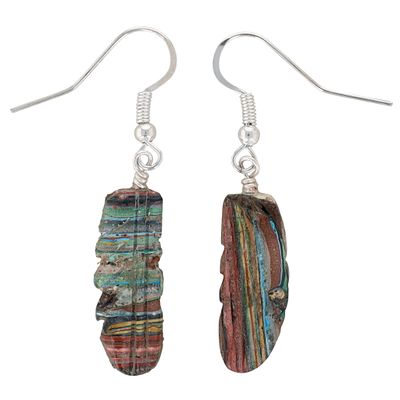 Zuni Sterling Rainbow Calsilica Carved Feather Hook Earrings