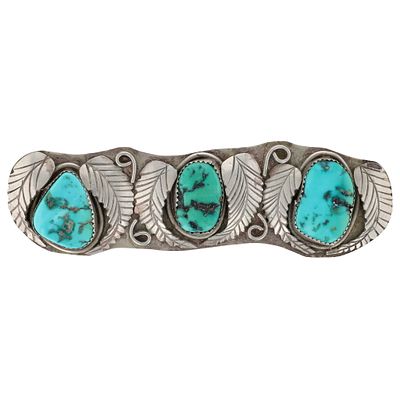 Vintage Navajo Nickel Silver Turquoise Leaf Brooch 34g