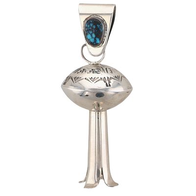 Harold Joe Navajo Sterling Turquoise Squash Blossom Pendant 22.5g