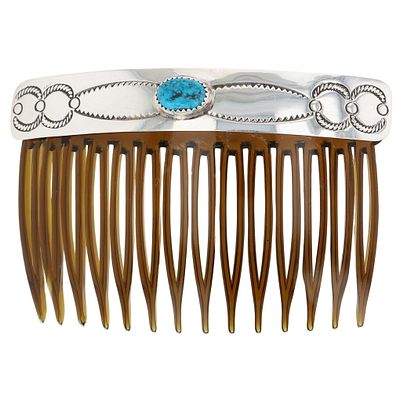 Joan Begay Navajo Sterling Kingman Turquoise Hair Clip 9g