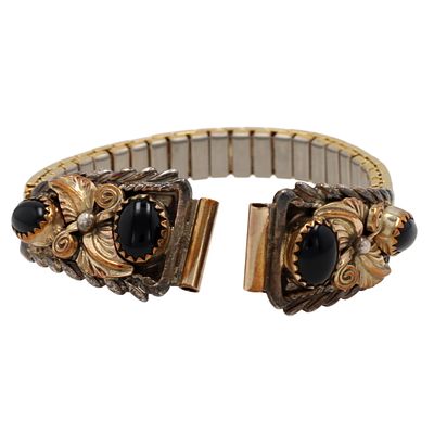 Vintage Navajo Gold Over Sterling Onyx Watch Nibs 14g